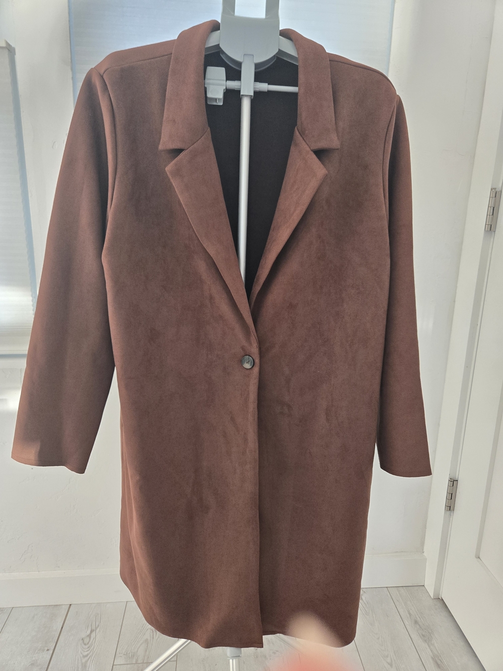 Fashion Nova Brown Suede-Look Single-Button Trench Coat